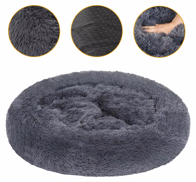 Cuccia per cani Ikodm, 100 cm, grigio chiaro, cuccia rotonda morbida in peluche lungo, con bordo alto e base antiscivolo