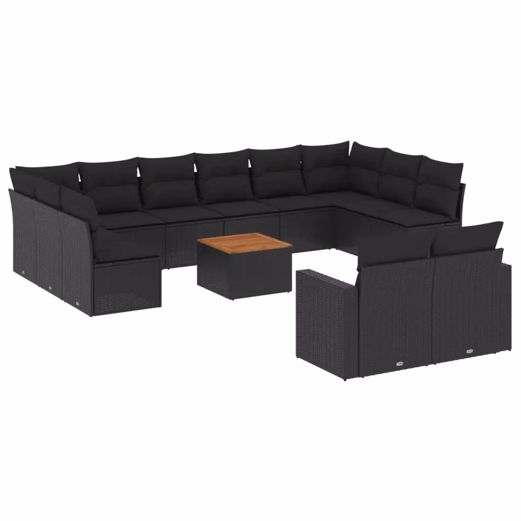 vidaXL Set Divani da Giardino a Forma a U in Polyrattan Nero con Cuscini e Tavolino da Esterno – 2