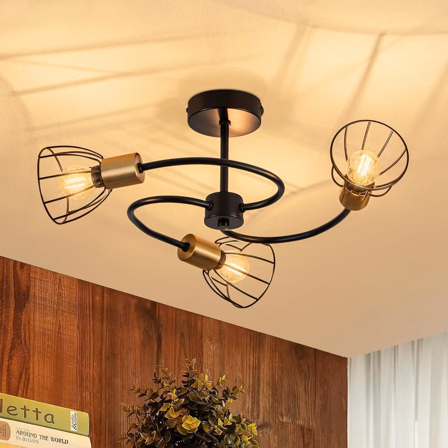 ZMH plafoniera lampada da soffitto in metallo nero soggiorno 3 fiamma E14 sospensione paralume lampada soggiorno soffitto lampada camera da letto industriale