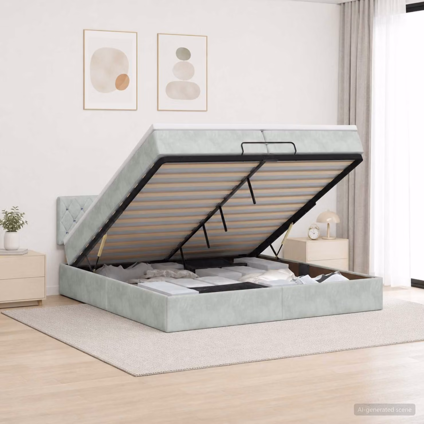 Letto ottomano con materasso vidaXL in velluto Grigio Chiaro L/P/H: 200 x 200 x 88 cm