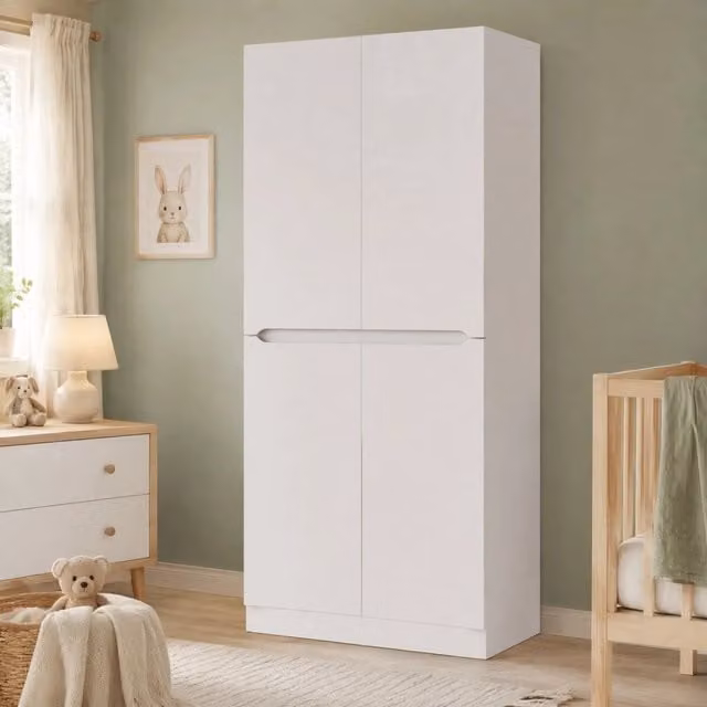 Armadio a doppia anta 70 x 40 x 170 cm con vano inferiore e ripiani; bianco in legno