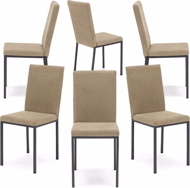 Set 6 sedie imbottite LICYA PLUS, ideale per sala da pranzo, soggiorno, ufficio, tessuto scamosciato colore Camel Vintage con struttura Ghisa, Design moderno