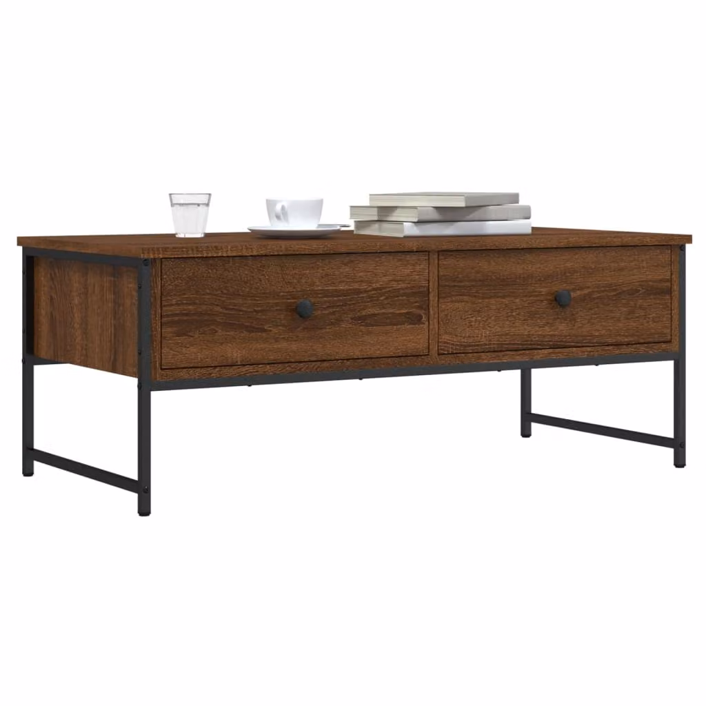 vidaXL Tavolino da salotto in stile industriale in legno e metallo, colore rovere marrone, L: 101 cm, P: 49 cm, H: 39,5 cm