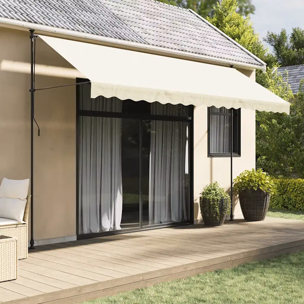 vidaXL Tenda da Sole Retrattile con Bracci Pieghevoli in Acciaio e Poliestere, Crema, L: 400 cm, P: 150 cm – 1