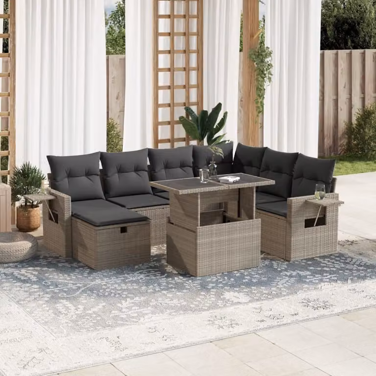 Maison Exclusive - Set Divano da Giardino 8pz con Cuscini Grigio Chiaro Polyrattan