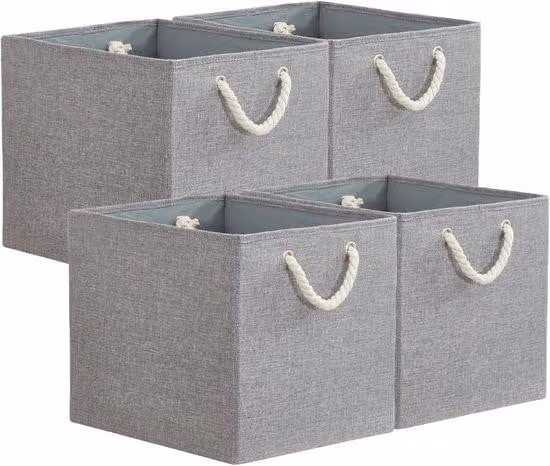 Scatole cubiche pieghevoli in tessuto, 33 x 38 x 33 cm, con manici, grande contenitore organizer per vestiti, grigio