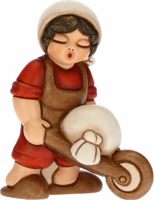 Statuina Mugnaio con carriola THUN per Presepe Classico, colore rosso
