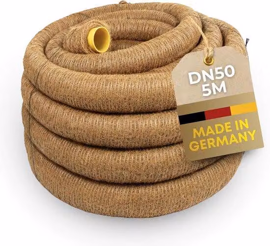 Tubo flessibile per acque reflue in fibra di cocco - Tubo di scarico per giardini - Rivestimento in fibra di cocco - 5 metri, diametro 50 - Grigio