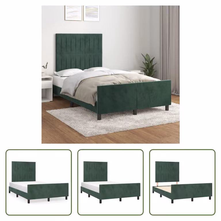The Living Store Struttura letto con testiera in velluto verde scuro 120x200 cm
