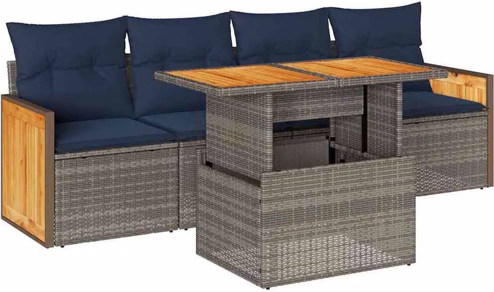 Set Divano Giardino 5 pz con Cuscini Grigio Polyrattan Acacia