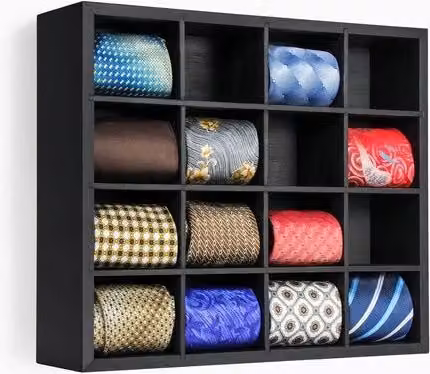 Organizzatore multifunzionale per cravatte in bambù nero con 16 compartimenti