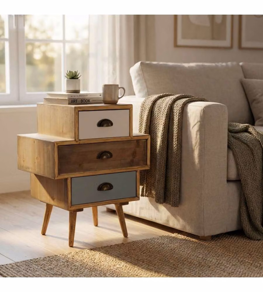 Cosma Mobiletto Victoria con 3 Cassetti in Stile Shabby Chic, Multicolore Marrone, L: 50 cm, P: 35 cm, H: 49.5 cm – 1