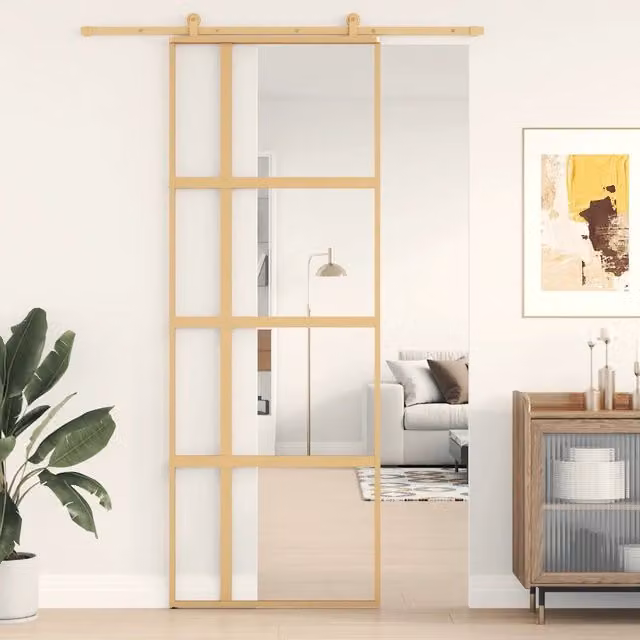 Porta Scorrevole vidaXL in Alluminio e Vetro Trasparente Dorata L: 76 cm, H: 205 cm