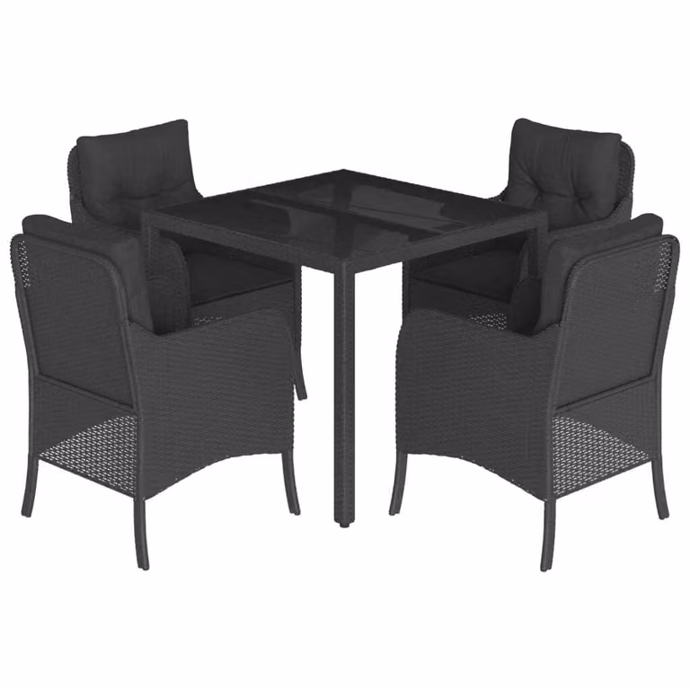 Set da Pranzo da Giardino 5 pz Nero con Cuscini in Polyrattan