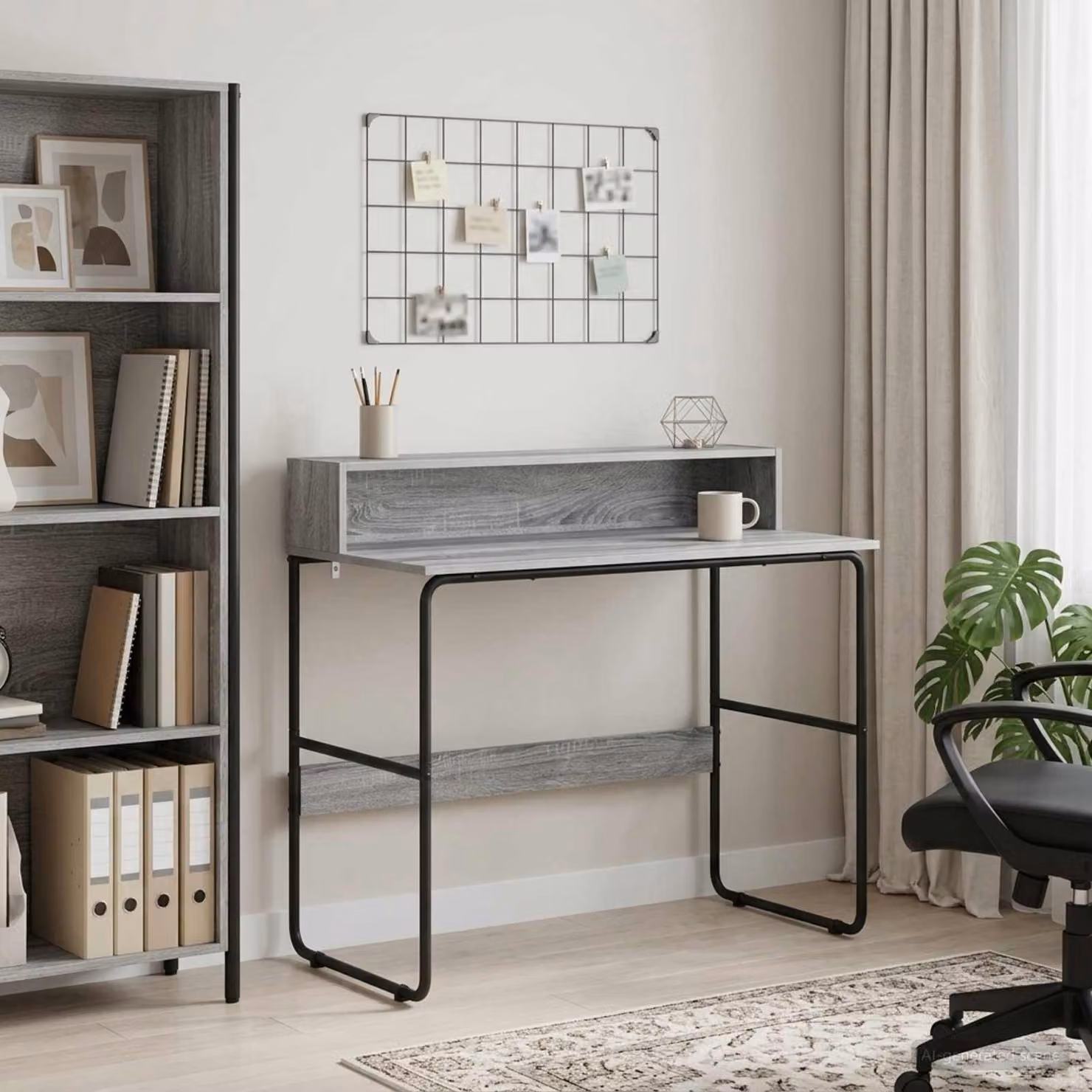 Scrivania moderna vidaXL con spazio di archiviazione in legno e metallo, colore grigio, L: 100 cm, P: 60 cm, H: 76 cm