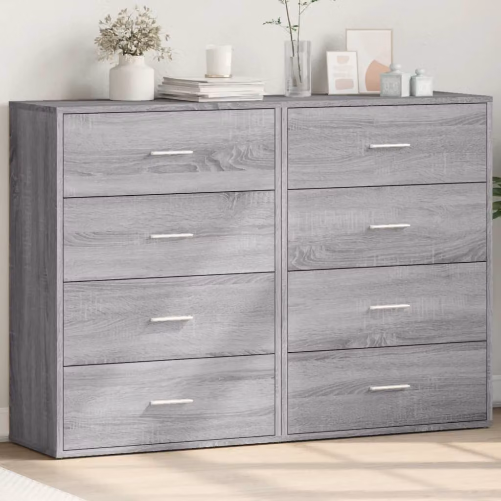 Set di 2 credenze moderne vidaXL in legno multistrato e MDF, colore grigio, L 60 cm x P 31 cm x H 84 cm