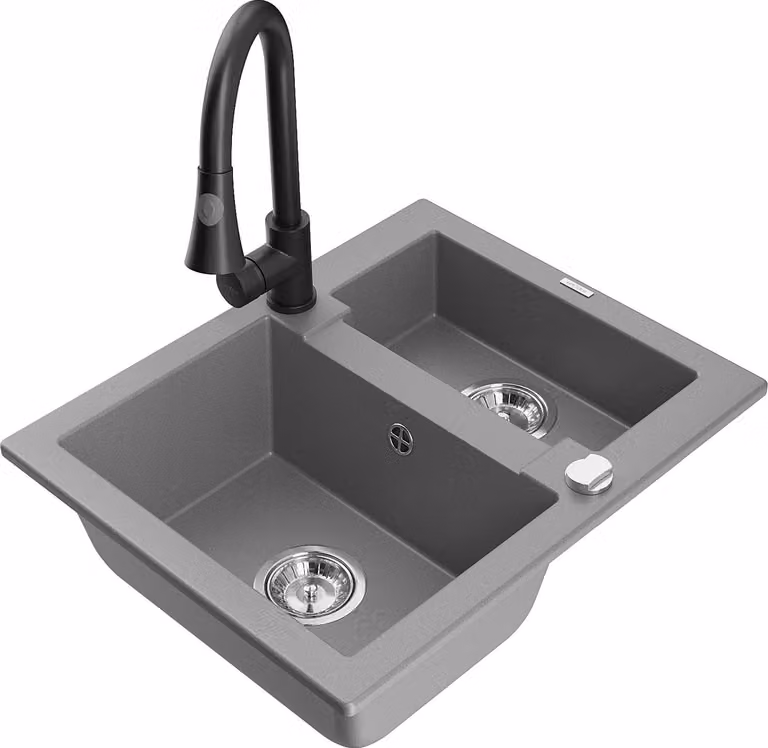 Mexen Carlos lavello in granito da 1,5 vasche con miscelatore cucina Elia, grigio - 6518-71-670101-70