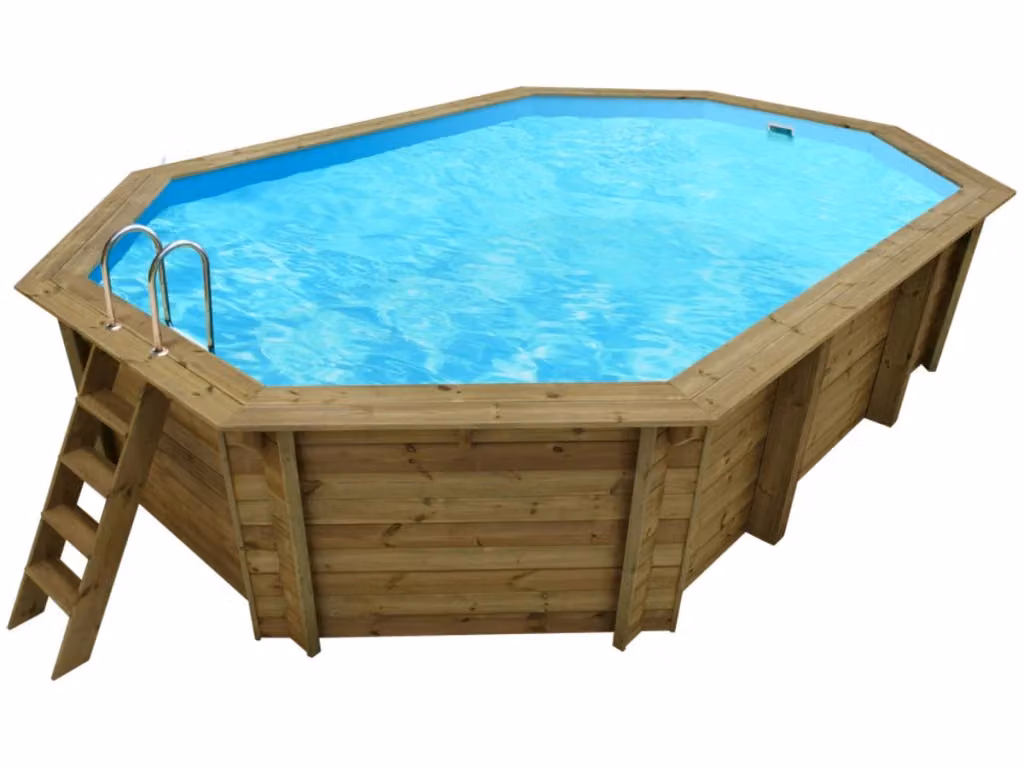 Piscina in legno Cancun Habitat et Jardin colore marrone con copertura a bolle 180 µ e copertura invernale 280 g/m², L: 6,53 m, P: 4,41 m, H: 1,45 m – 2