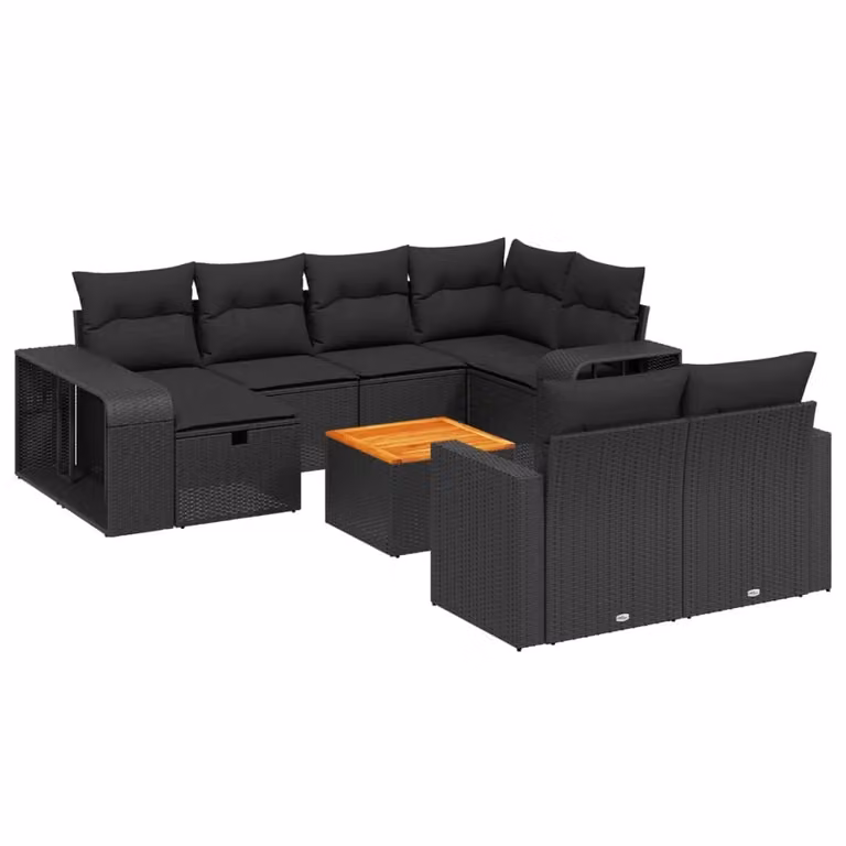 Set Divani da Giardino 11 pz con Cuscini in Polyrattan Nero