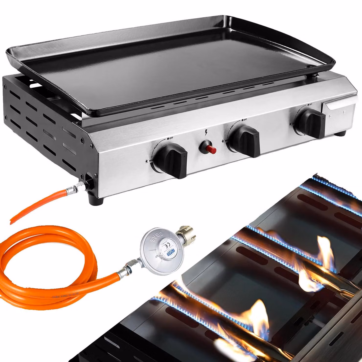Barbecue a gas, portatile, facile da pulire, barbecue a gas a 3 bruciatori