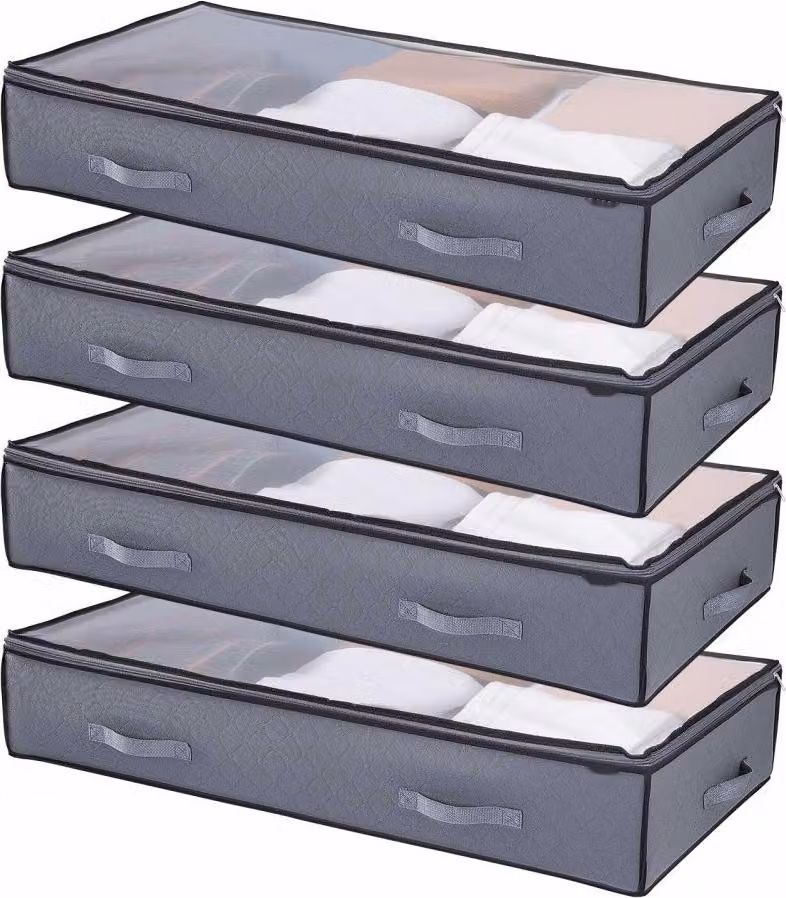 Contenitore sotto il letto, 4 pz. Contenitore sotto il letto (996 x 500 x 180 mm), Contenitore con coperchio trasparente (90 L), Organizzatore di vestiti e scarpe per la camera da letto - Borsa portaoggetti sotto il letto