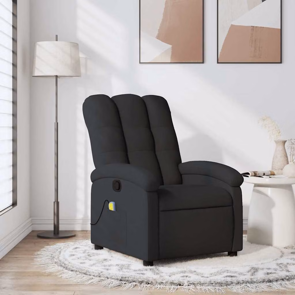 vidaXL Poltrona reclinabile relax in tessuto nero con braccioli e leva manuale