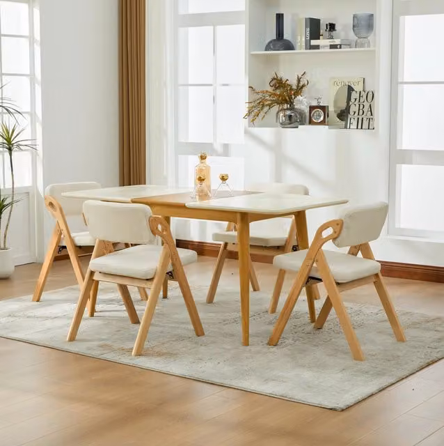 Sedia pieghevole imbottita con seduta in schiuma; legno; beige