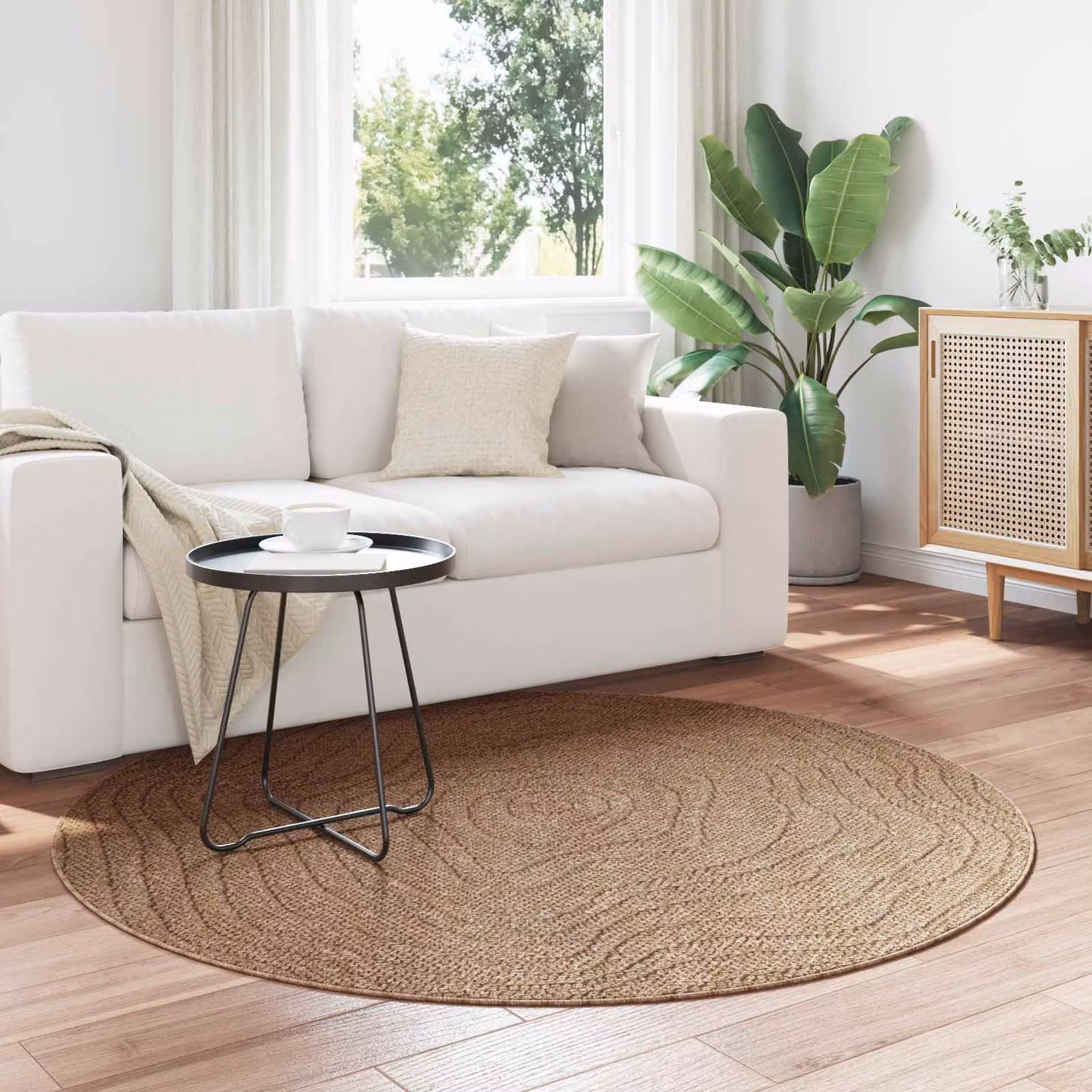 Tappeto rotondo vidaXL AGIRA Naturale per interno ed esterno, beige e marrone, Ø 200 cm