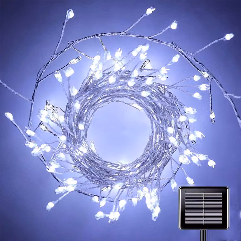 Luci decorative solari a LED, 300 LED, 9 metri, luce bianca calda, 8 modalità