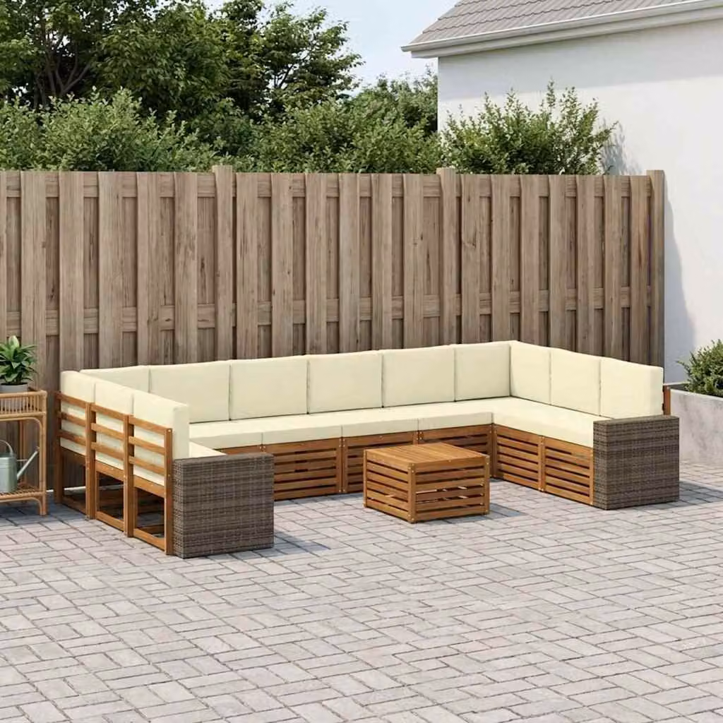 Set di divani da esterno vidaXL 11 pezzi in legno di acacia con cuscini, colore beige e marrone