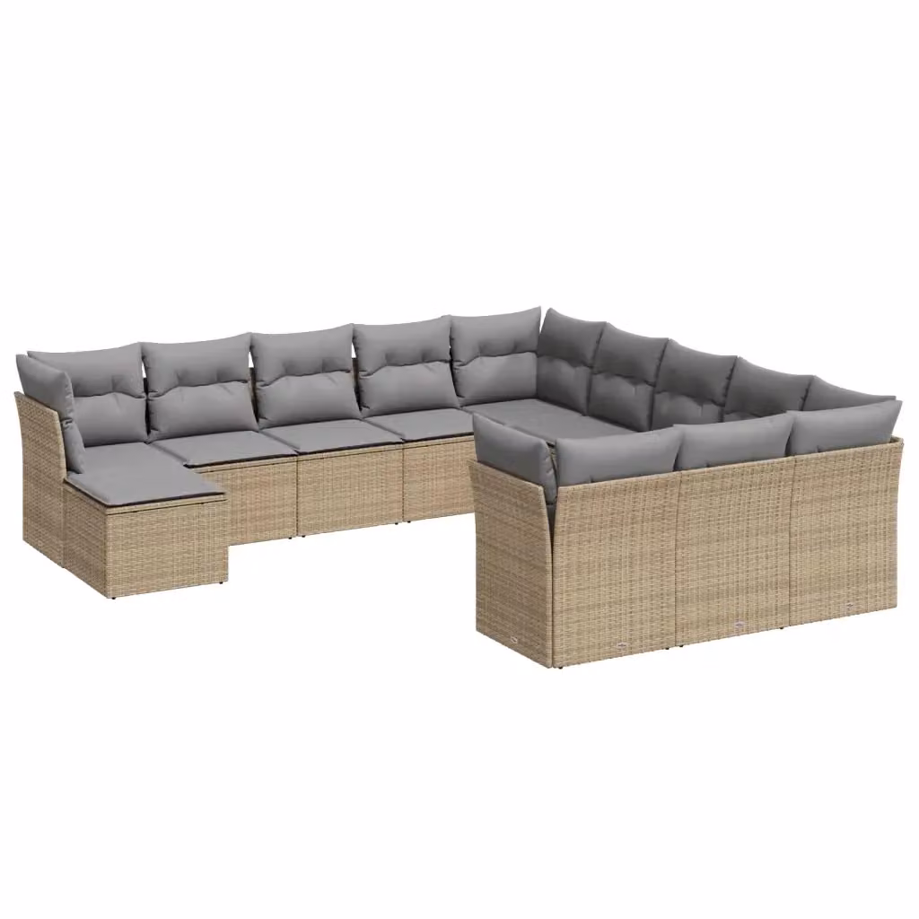 Set di divani da giardino VIDAXL in polyrattan con cuscini beige e grigi, composizione da 12 pezzi per adulti – 2