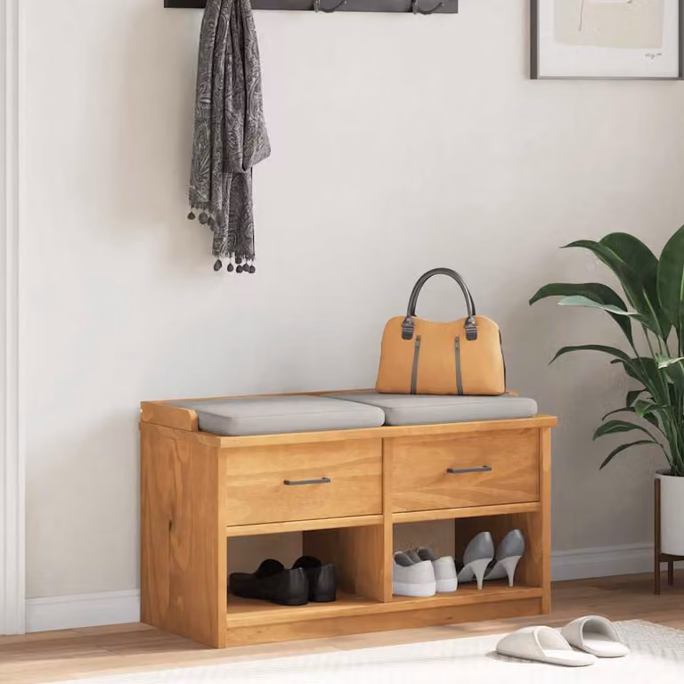 Panca da corridoio e porta scarpe vidaXL SANDNES in legno massello di pino e acacia, stile rustico, marrone, L 87 cm x P 40 cm x H 50 cm