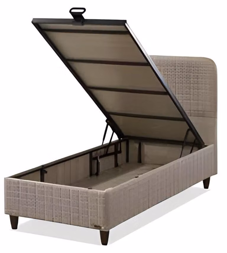 Beige Textil-Holz Bett im eleganten Design