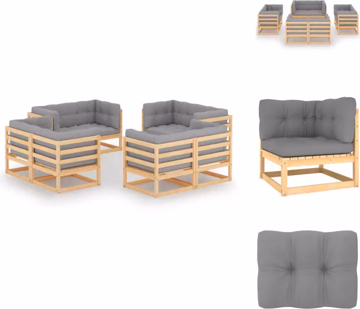 vidaXL set salotto da giardino 8 pezzi con cuscini in legno di pino massiccio - Set di mobili da giardino