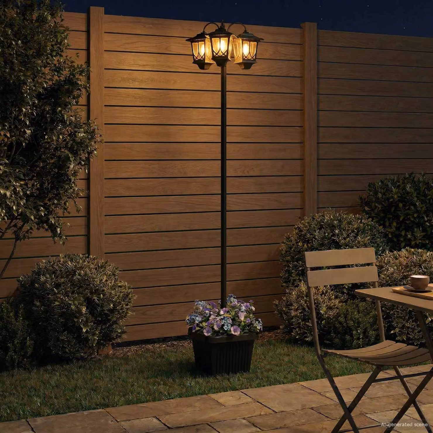 vidaXL Lampione da giardino solare a 3 teste Nero, L/P/H: 32 x 32 x 188 cm, in Alluminio e Plastica con LED Luce Bianca Calda