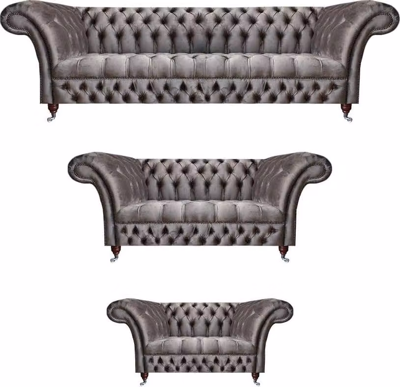 Wohnzimmer Grau Polstermöbel Textil Luxuriöse Sofagarnitur 3tlg Chesterfield