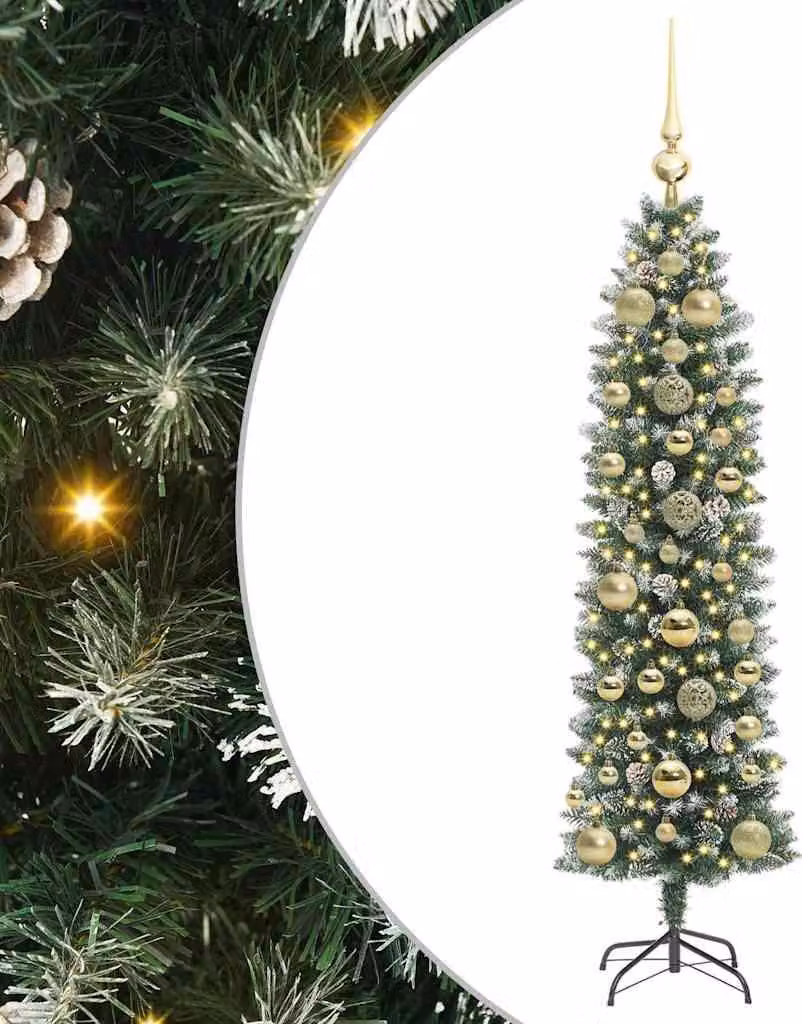Albero di Natale Artificiale Sottile Verde e Bianco 150 cm