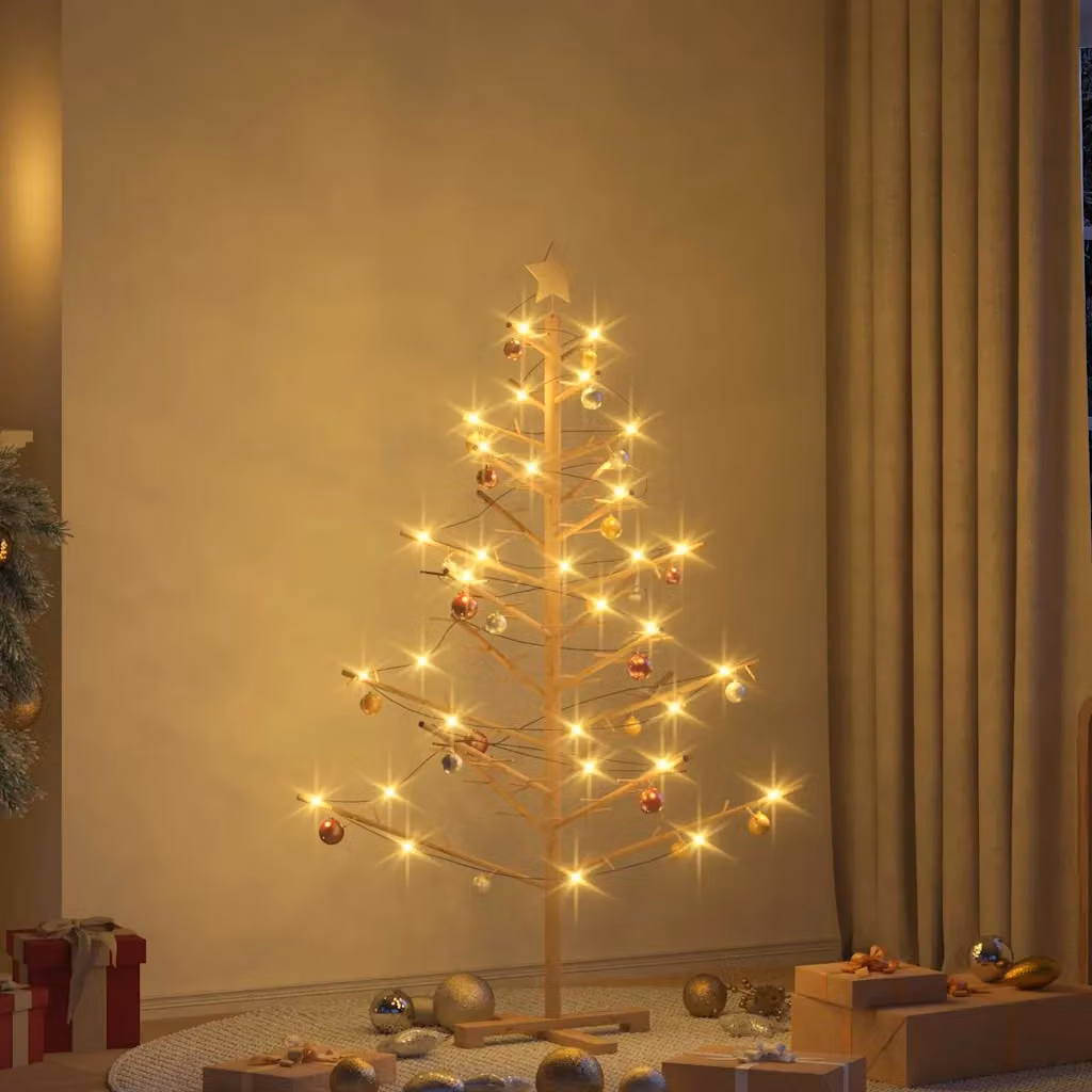vidaXL Albero di Natale in legno con supporto Naturale 150 cm