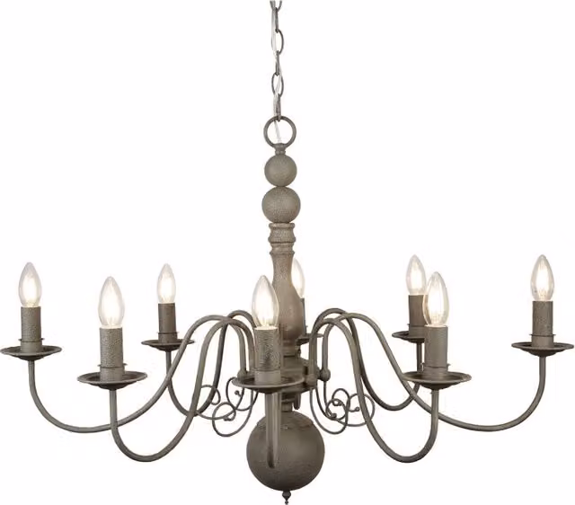 Lampadario Contemporaneo Greythorne Acciaio Grigio 8 Luci E14