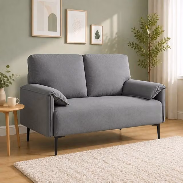 Divano a 2 posti 127x72x84 cm grigio – cuscini spessi, tessuto, gambe in metallo
