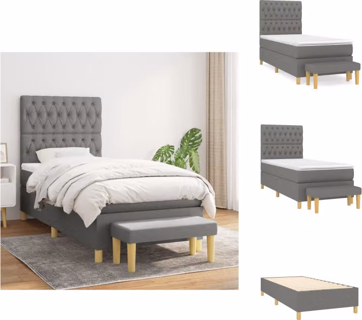 vidaXL Letto a molle con materasso in tessuto grigio scuro 100x200 cm - Letti e strutture letto