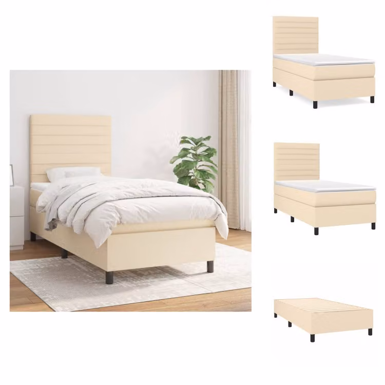 vidaXL Letto a molle con materasso crema 90x200 cm in tessuto - Letti & strutture letto