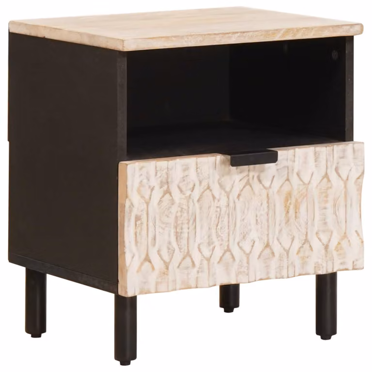 Armadio da notte moderno vidaXL in legno di mango massello bianco e marrone L/P/H: 40 x 33 x 46 cm