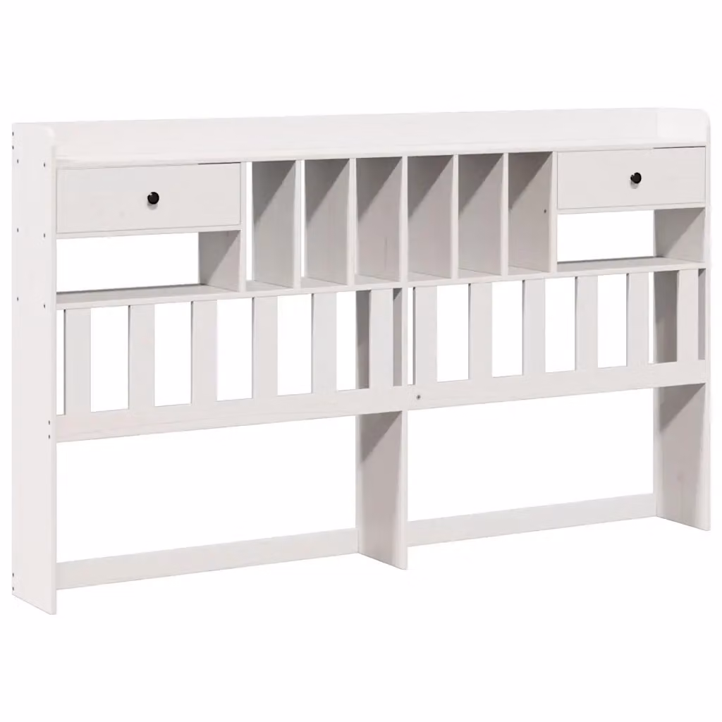 Testiera con ripiani integrati vidaXL in legno massello di pino bianco laccato L: 186 cm, H: 110 cm, P: 23 cm – 2