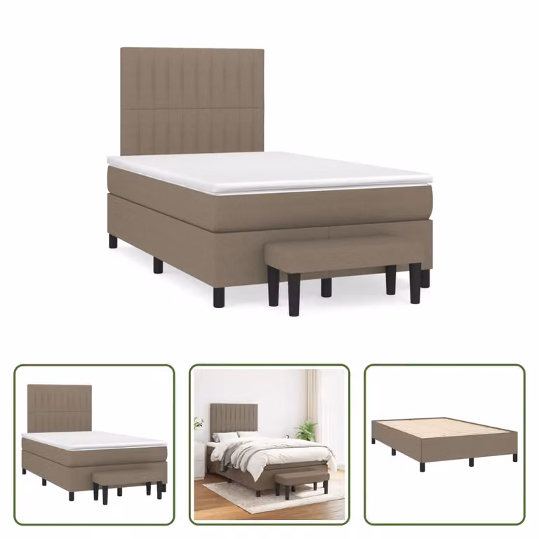 The Living Store Letto a molle con materasso Taupe 120x190 cm in tessuto