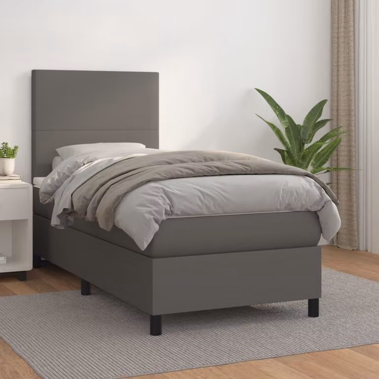The Living Store Letto a molle con materasso grigio 90x200 cm in Pelle finta