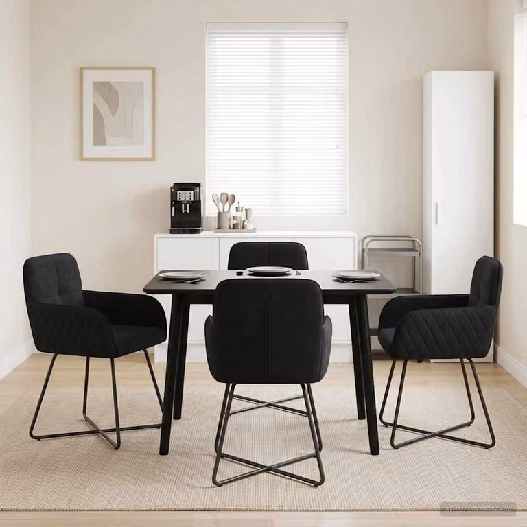 Set di 4 sedie da pranzo vidaXL in velluto nero con struttura in metallo, L: 59 cm, P: 56,5 cm, H: 86 cm