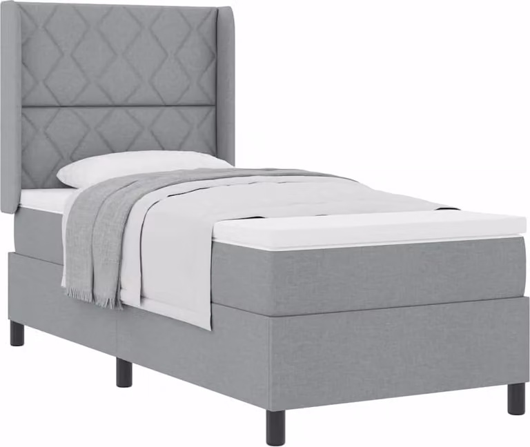 Letto a molle con materasso grigio chiaro 90 x 200 cm in tessuto