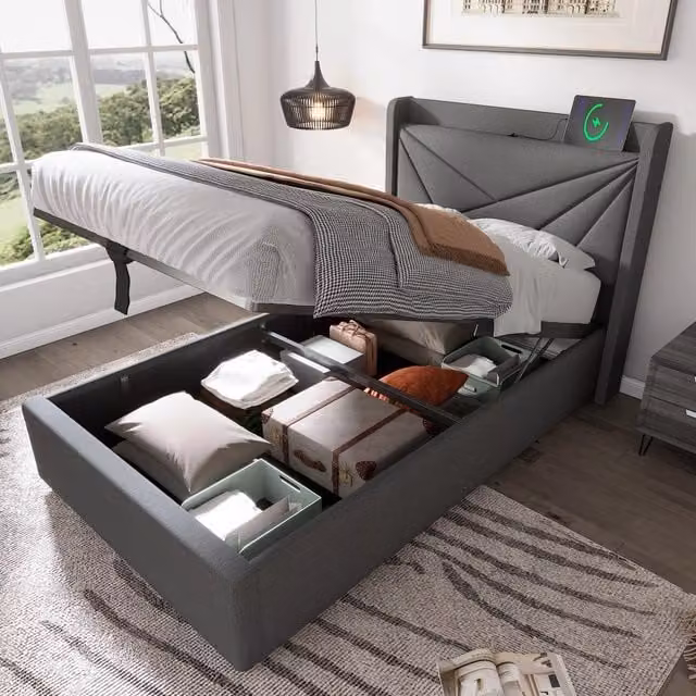 letto singolo cotone lino grigio 90 x 200 cm