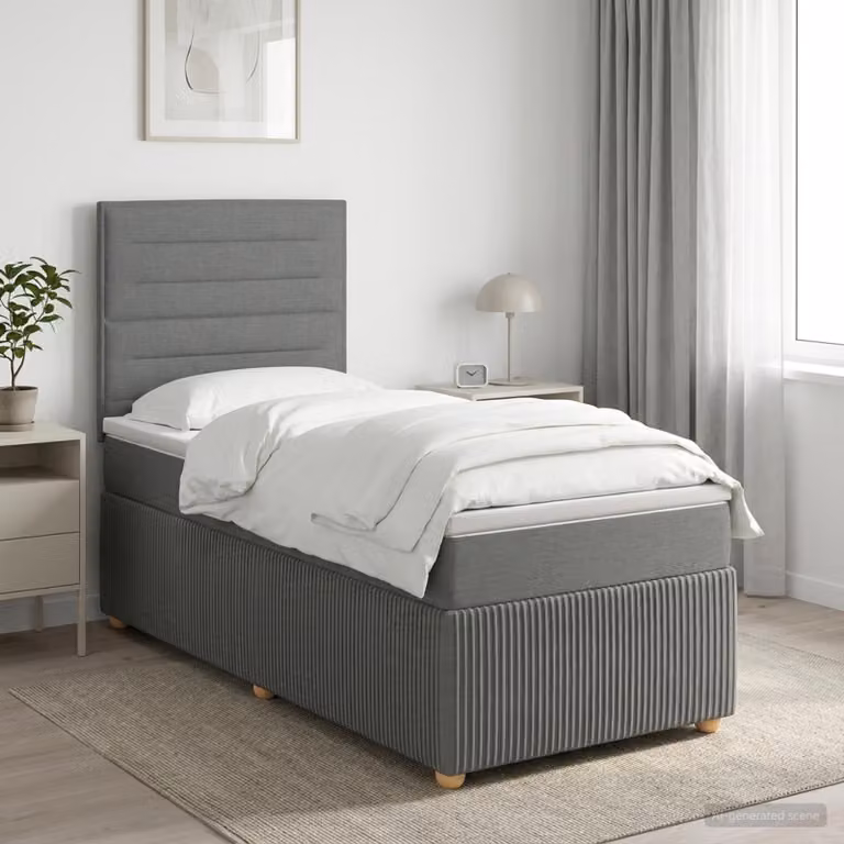 Letto Box Spring vidaXL con Materasso Ibrido e Illuminazione LED sotto il letto, Grigio e Bianco, L/P/H: 200 x 80 x 140,5 cm